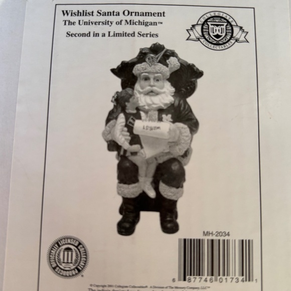 Wishlist Santa Ornament The University of Michigan 2nd in a limited series 2001 - Picture 2 of 5